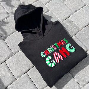Christmas Gang Hoodie Black Embroidered Xmas